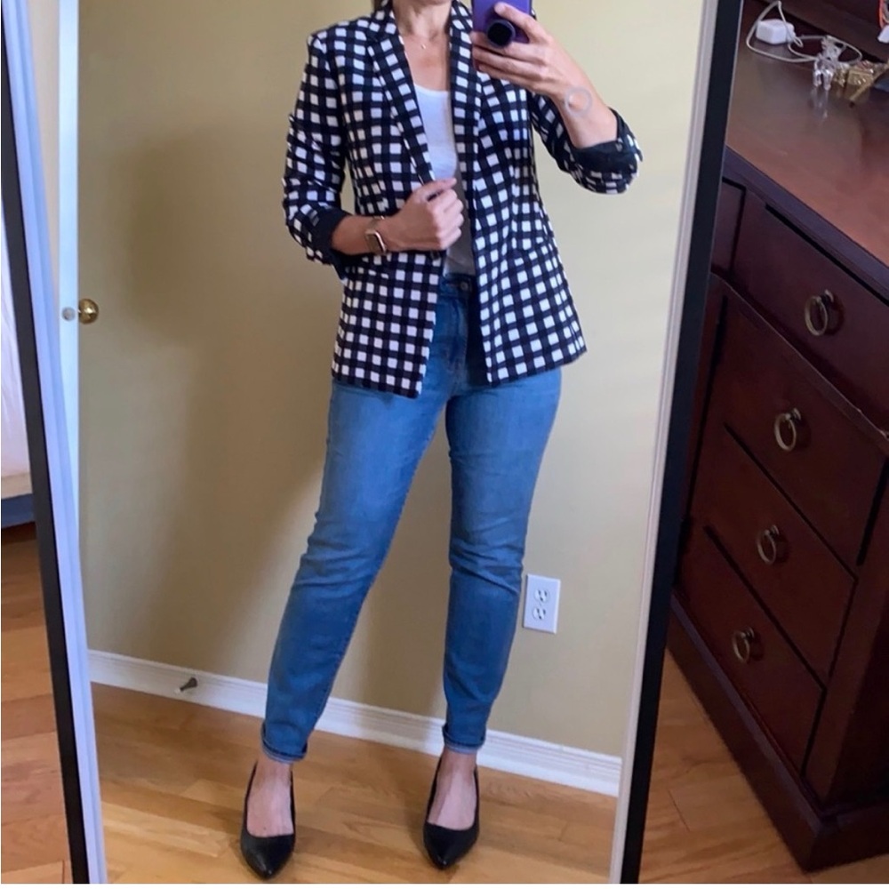 Banana Republic Black & White Gingham One Button Blazer